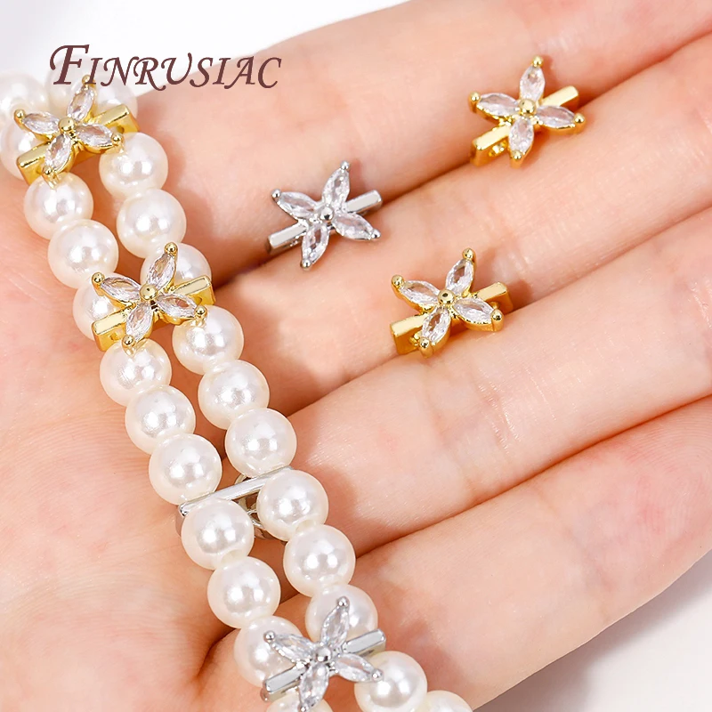 18K Gold Plated 2 Holes Bead Separators,Brass Zircon Spacer Bar,Separators For Beads DIY Jewelry Making Supplies Wholesale