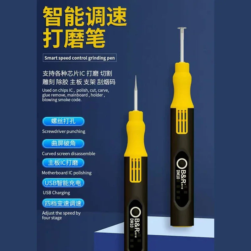 B & R DM10 Pena Pemoles Pena Pengasah Pengisi Daya Cerdas Pena Pengasah USB Pena Pengukir untuk Ponsel CPU IC Alat Pemotong Kisi Pemoles
