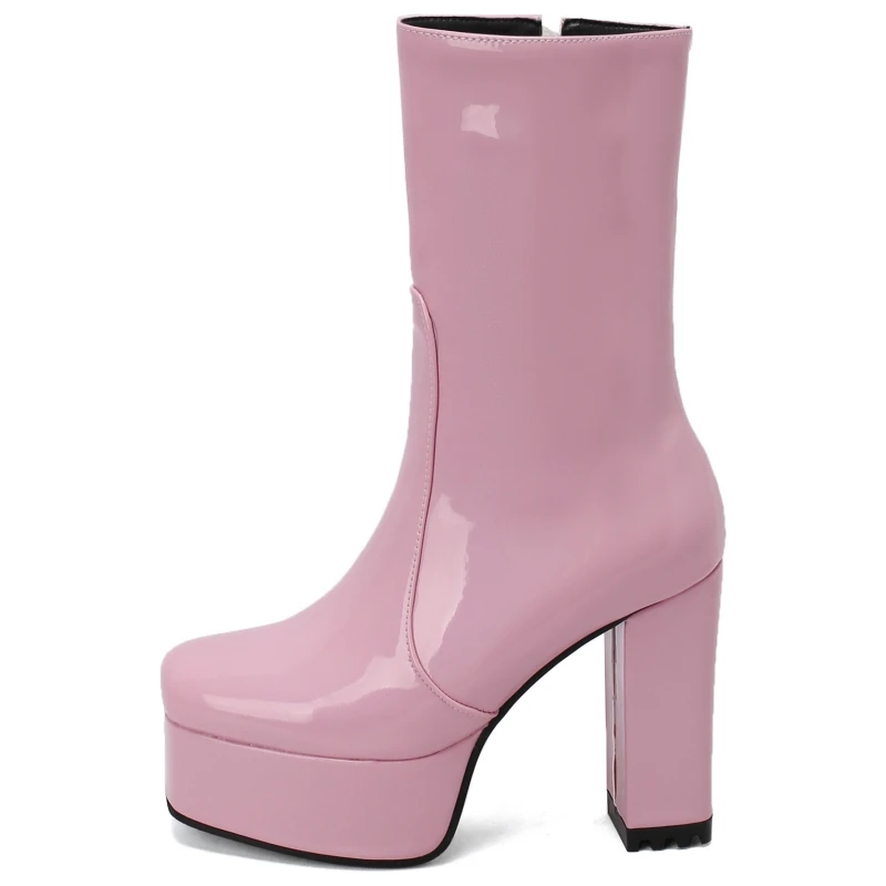 Trend Platform Ankle Boots For Women Black White Blue Pink High Heel Short Rain Boot Autumn Winter Party Dance Shoes Female Sexy view 3