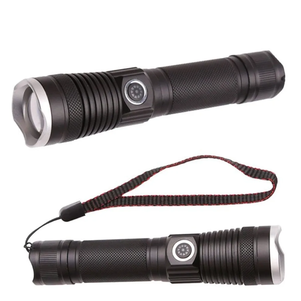 Linterna con zoom P50 de alta potencia, superbrillante, recargable tipo C con batería de larga duración para acampar y pescar al aire libre