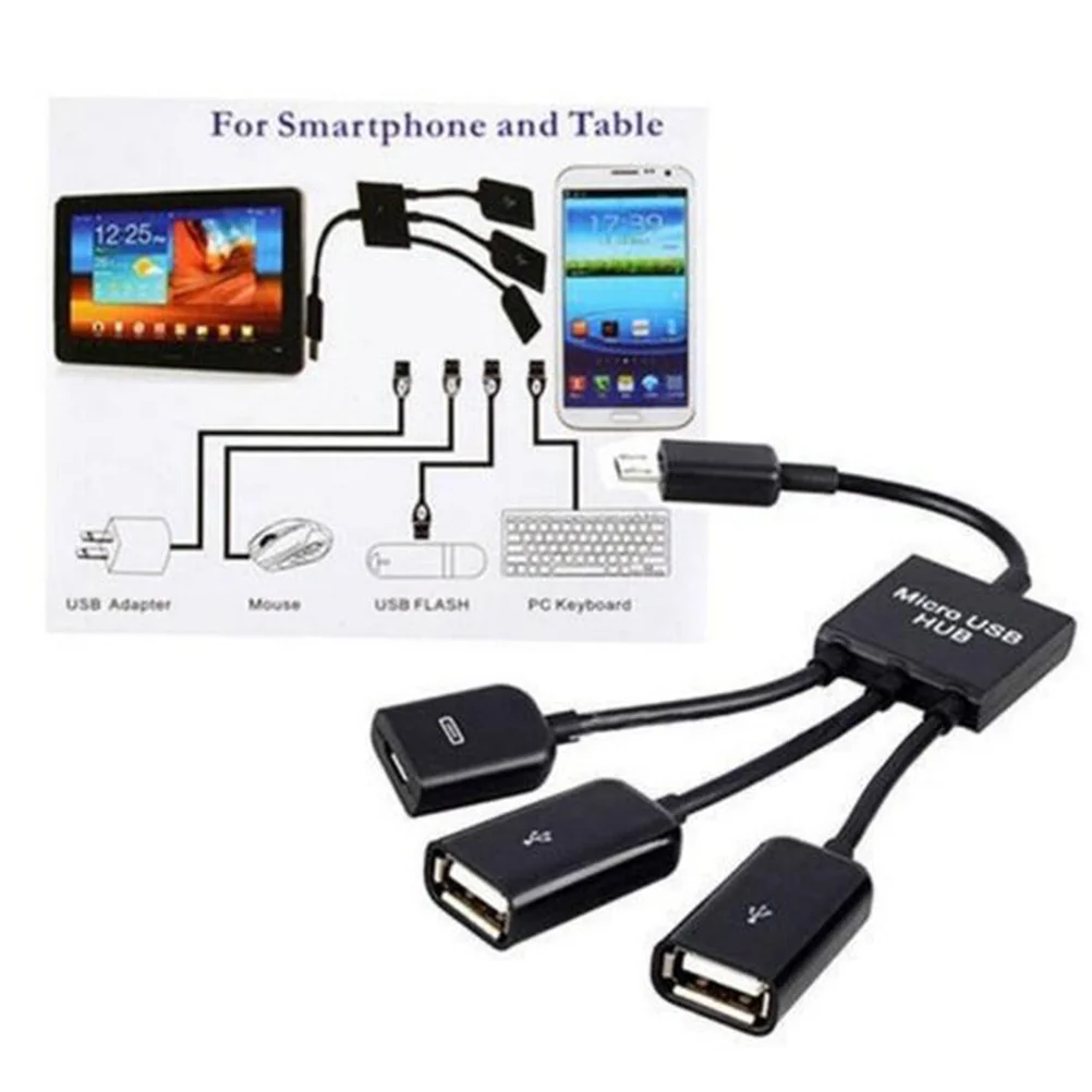 Hub-Adapter, 3-in-1-Micro-USB-OTG-Kabel, TPE, weich, langlebig, USB 2.0-Host-Adapter für Telefon, Tablet, Peripheriegeräte, Computer