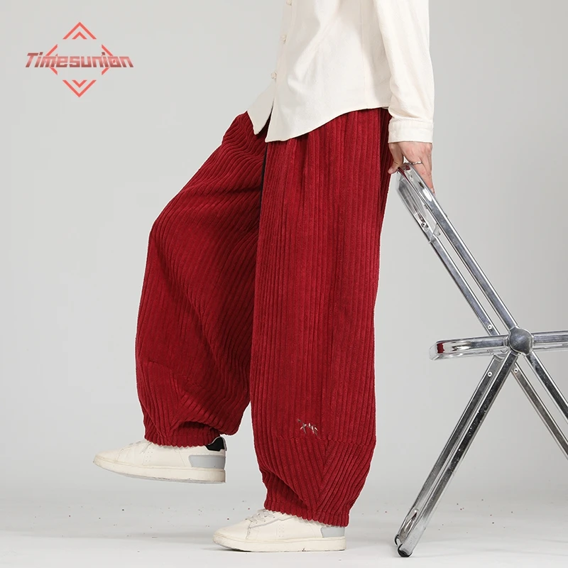 

Corduroy Pants Man Baggy Embroidery Chinese Style Autumn and Winter Trousers Men