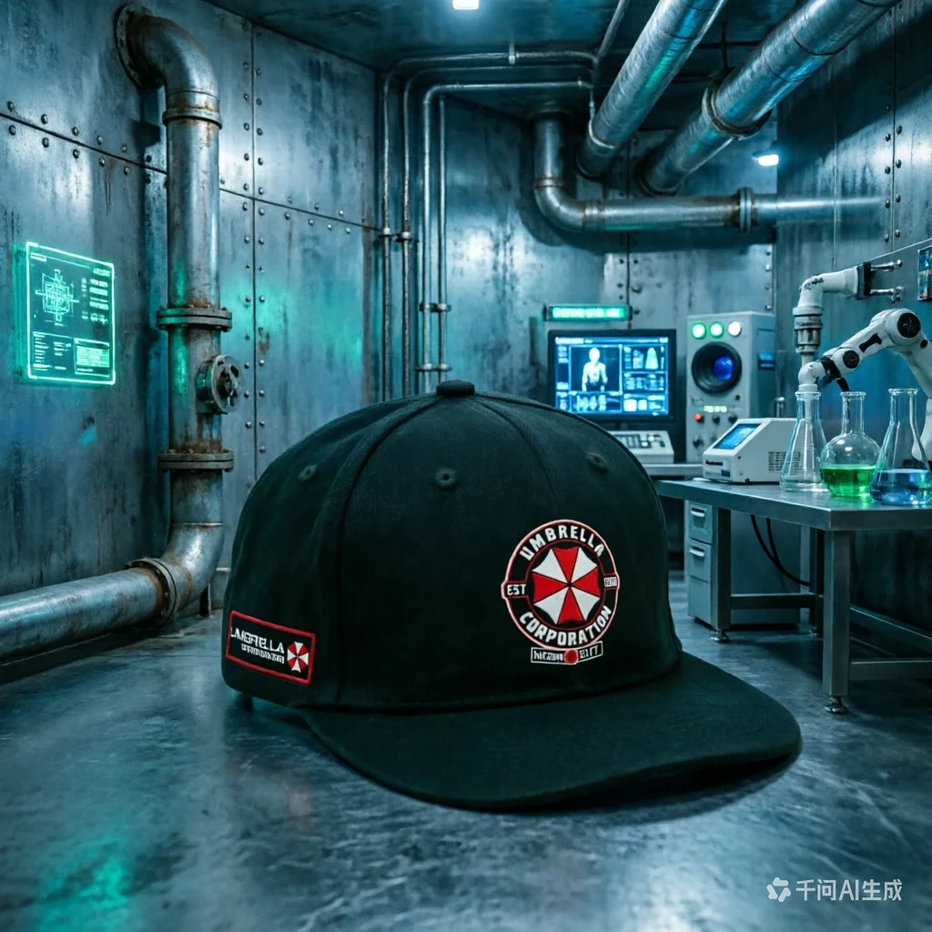 Boné de Beisebol Resident Evil com Logotipo da Umbrella Corporation, Estampa Desgastada, para Rabo de Cavalo, Proteção Solar, Preto