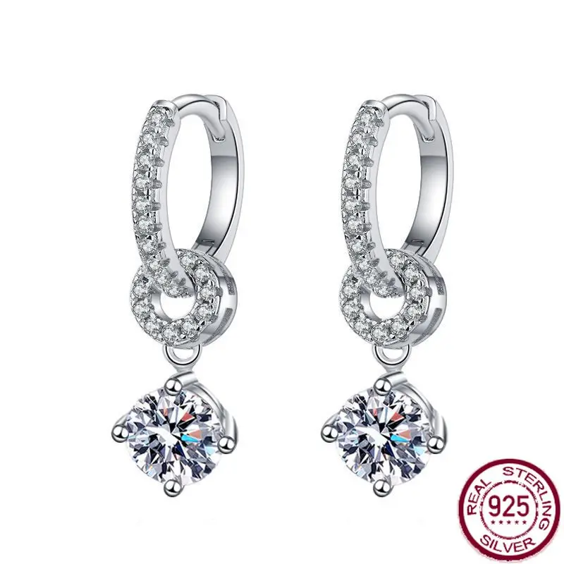 

S925 Silver Earrings Women's Korean Double Layer Earrings Full Diamond 50 Cent Moissanite Earrings Jewelry Wholesale