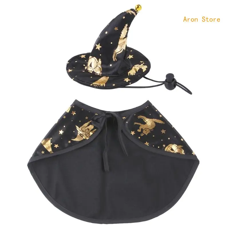 

Pet Halloween Costume Cape And Wizard Hat for Kitten Small Outfit Cosplay Decoration Party Suit Costumes for Cats H3CF