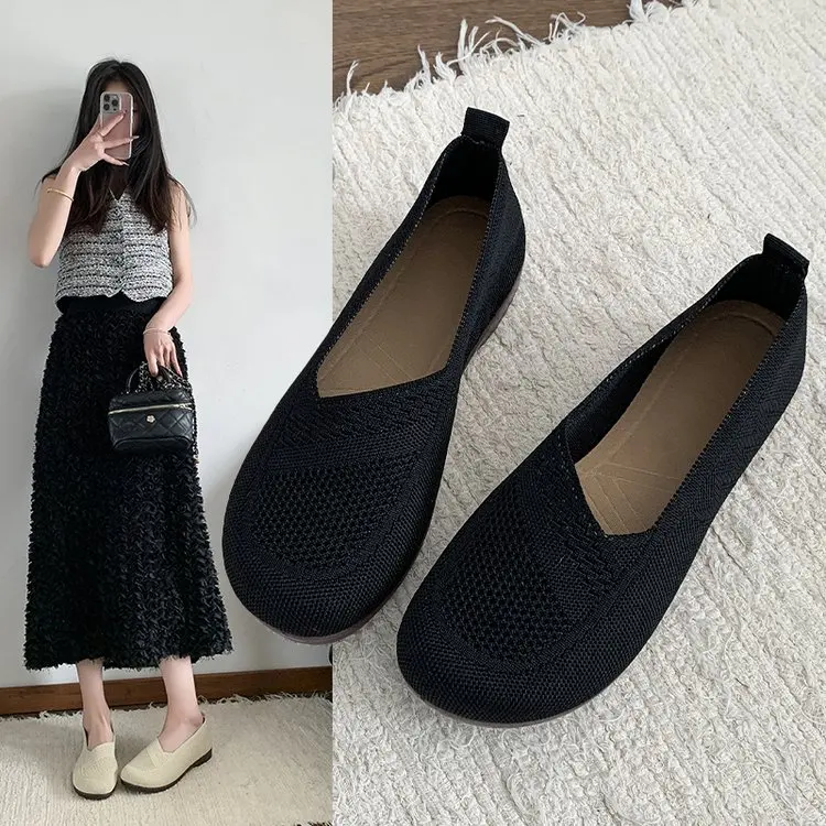 Большие женские туфли с неглубоким носком, новинка 2025 года, стильные сетчатые туфли на плоской подошве для ленивых