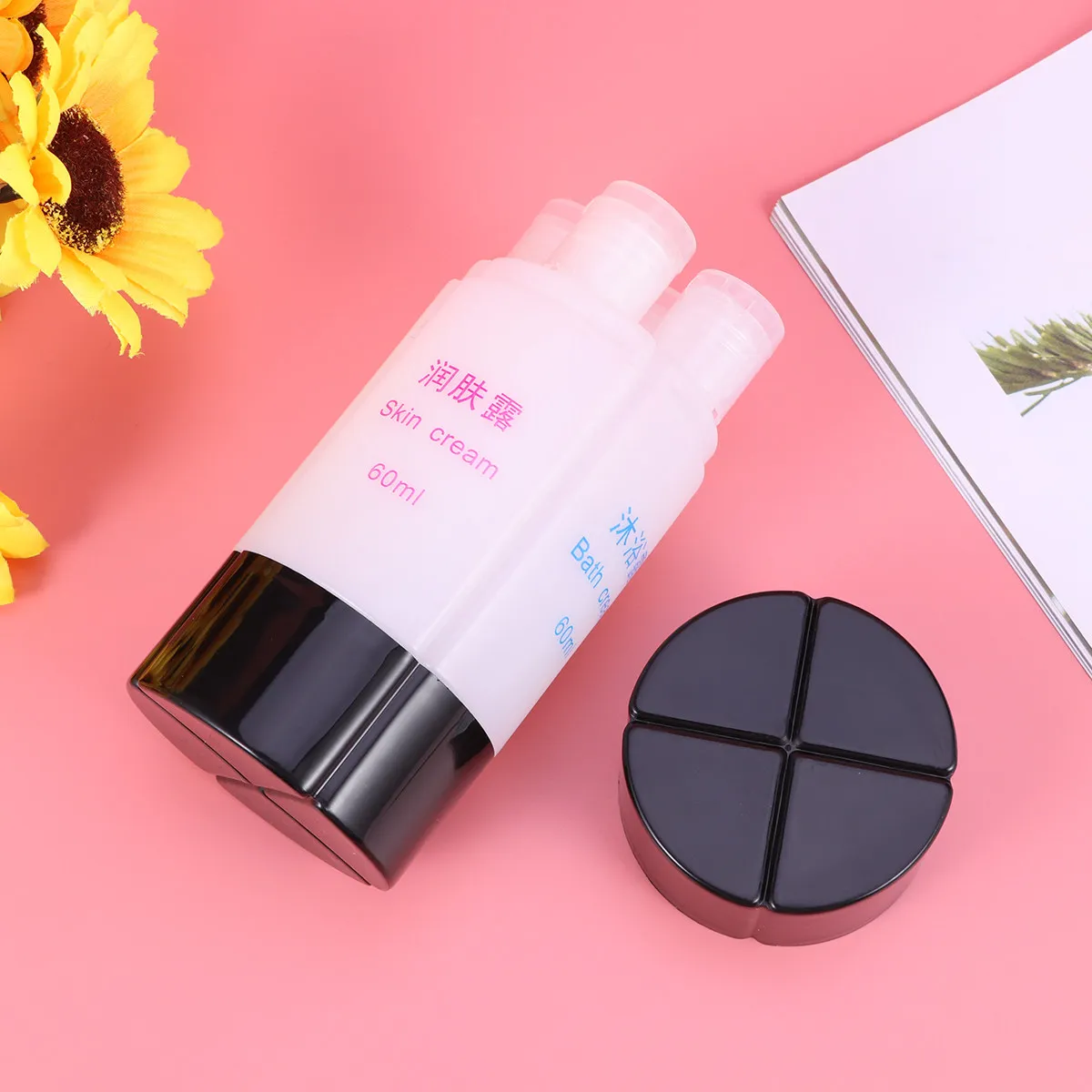 1Pcs 4-in-1 Leakproof Travel Bottle Set Refillable Toiletries Container Portable Lotion Shampoo Soap Organizer Black