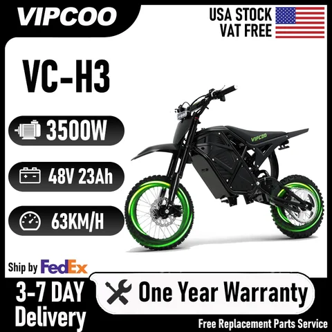【1 año de garantía】VIPCOO H3 motocicleta eléctrica 3500W Motor 48V23AH batería 63 KM/H 40-70KM rango frenos hidráulicos bicicleta eléctrica