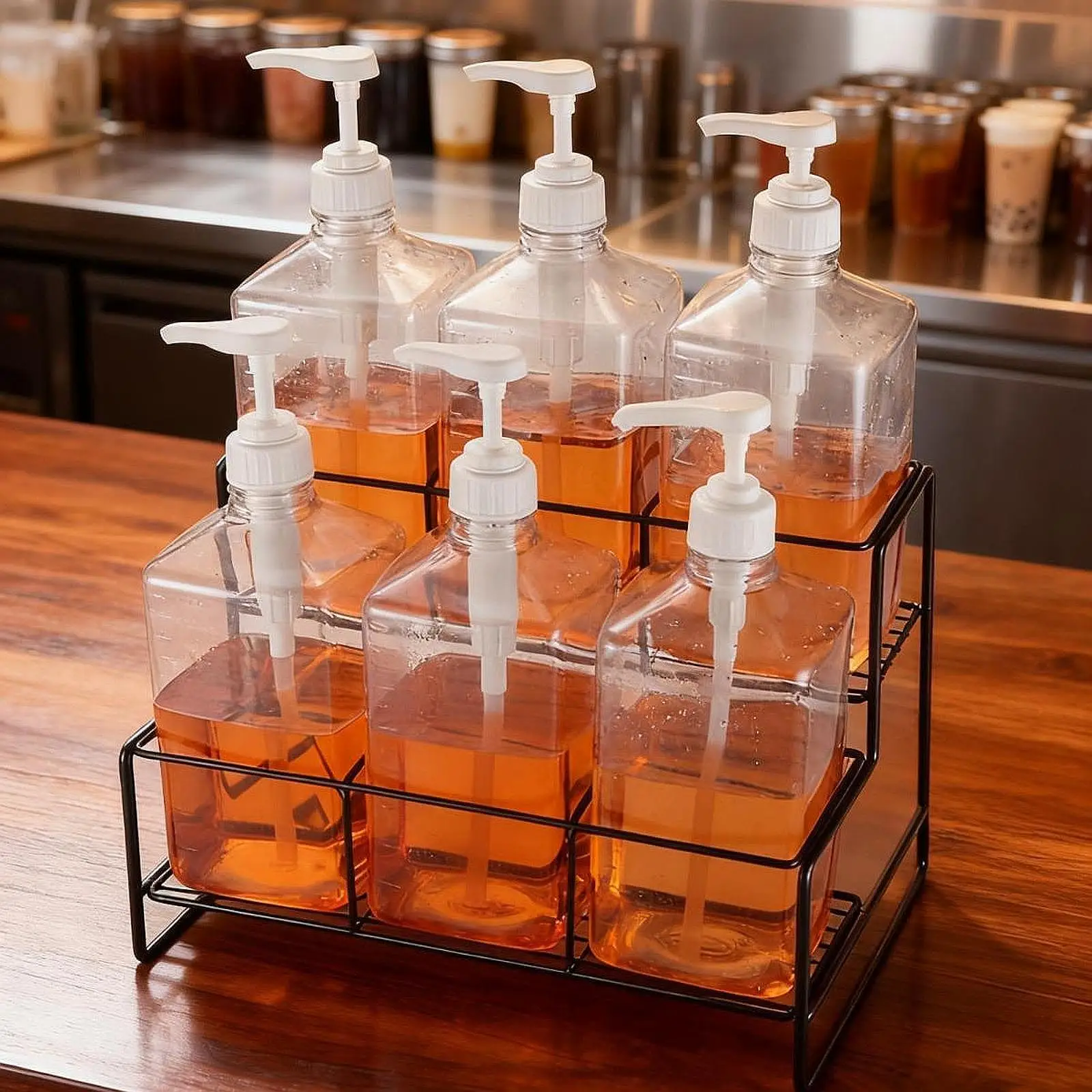 Rustic Syrup Rack Organizer Two Layer Metal Shelf for Coffee Bar Kitchen Counter Storage and Organization for Home Office