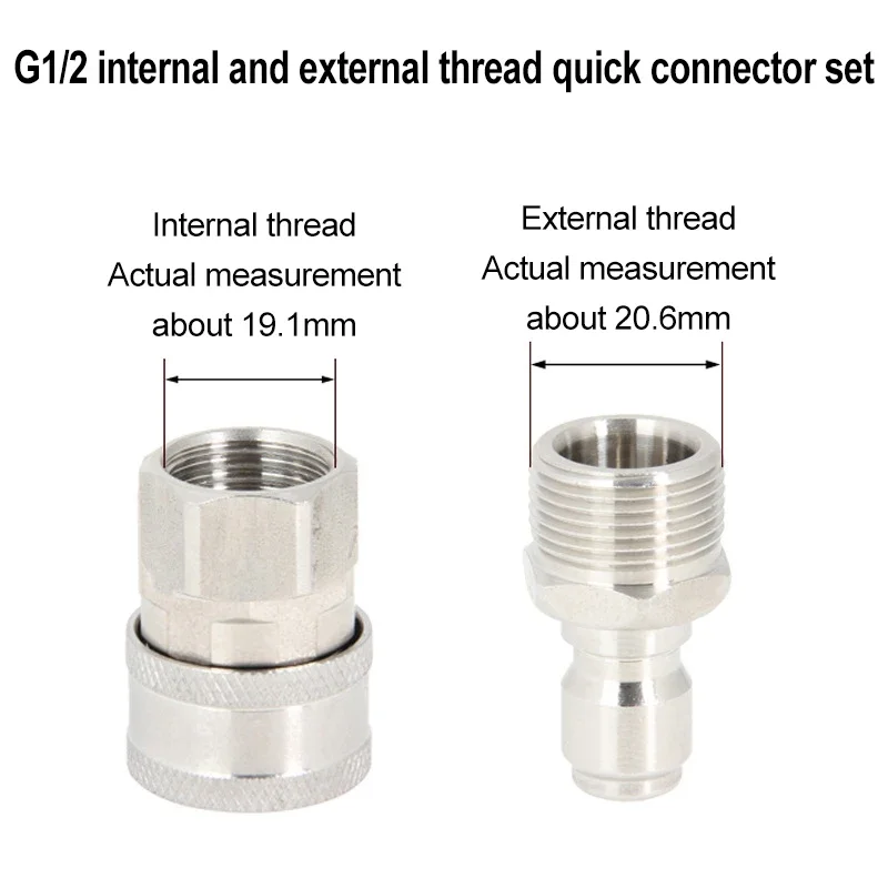 Stainless Steel G3/8 Pipe G1/2 High-pressure Water Gun Quick Connector