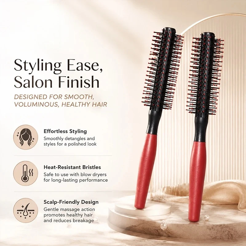 Escova de cabelo redonda profissional - pente antiestático e resistente ao calor para modelagem de cabelos cacheados, escova de cabelo redonda, para secagem com secador