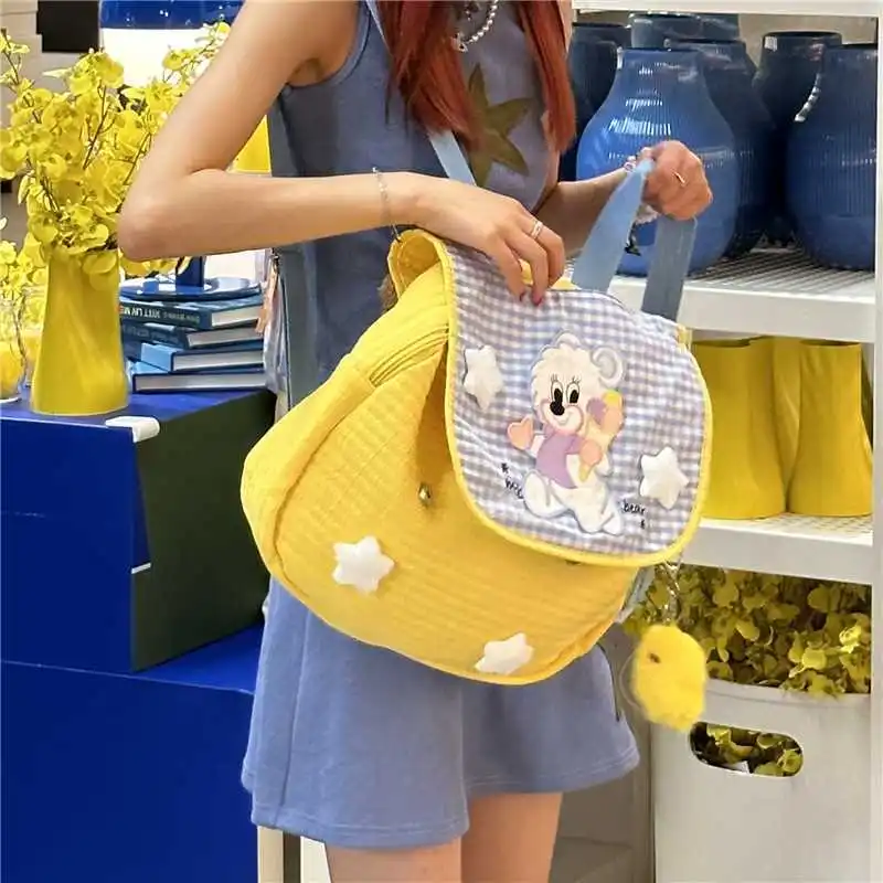 Japanese Kawaii Cartoon Fashion Schoolbags Schoolbags Contrast Color Plaid Backpacks Casual All Match Women Bags Vintage Trendy