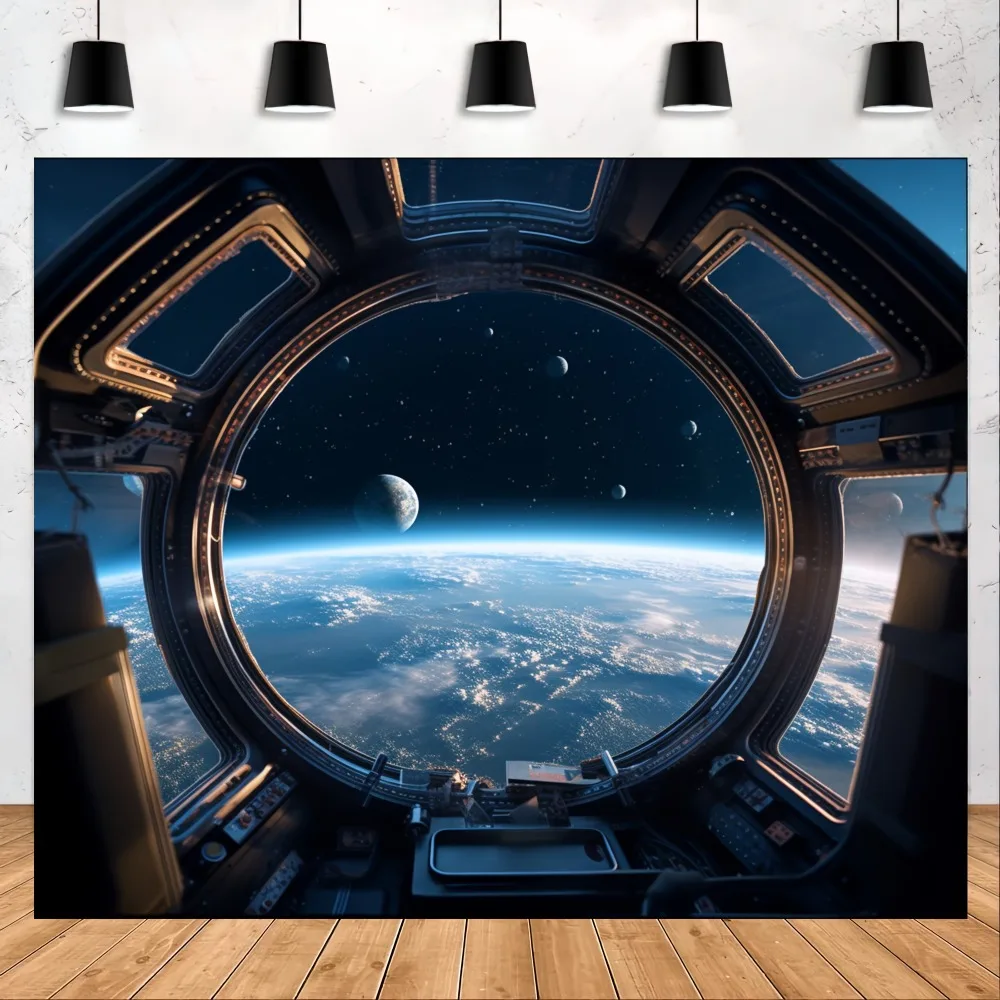 Space station background Outer space base interior spacecraft Earth photography background future science fiction universe