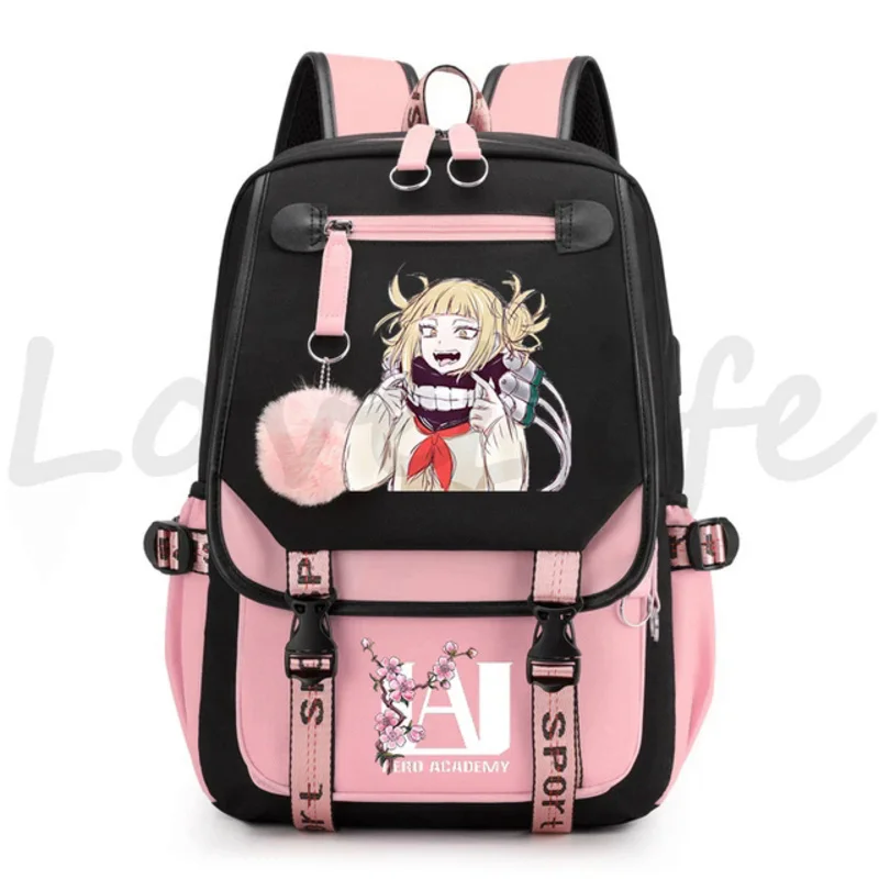 อะนิเมะ My Hero Academia Toga Himiko กระเป๋าเป้สะพายหลัง Kawaii โรงเรียนกระเป๋าการ์ตูนมังงะขนาดใหญ่ Usb Bookbag วัยรุ่นกระเป๋าเป้สะพายหลัง