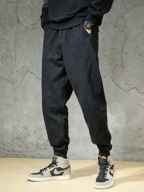 Men's Loose Fit Casual Trousers Bla Elastic Waist Sports Long Pants Trendy Harajuku Sle Spring Autumn Versatile Straight ...