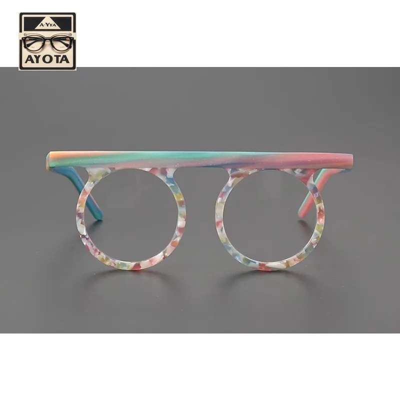 Designer Fashion Acetate Glasses Frame Personality Color Matching Round Frame Men and Women Can Myopia Anti-blue Discoloration