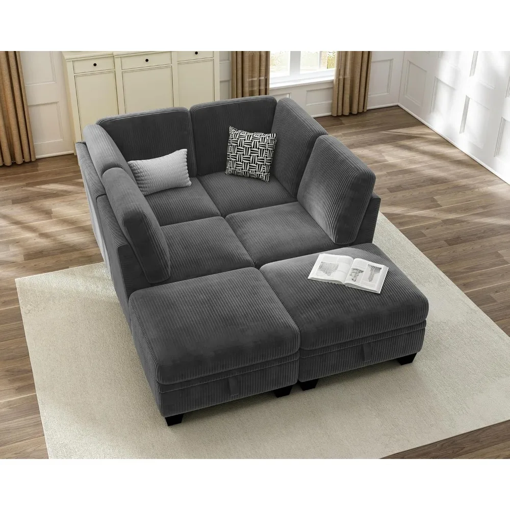 

Modular Sectional Corduroy Couch, U-Shaped Sofa with Storage Ottoman, Reversible Chaise Oversized L-Shaped Sofa Set