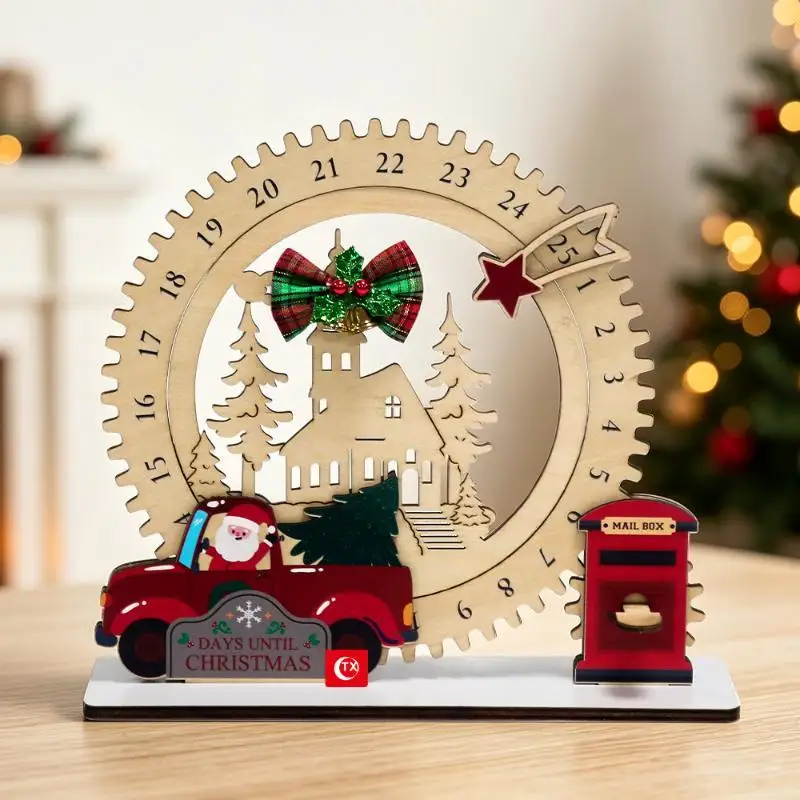 Gear Christmas Countdown Pendant Wooden Santa Claus Truck Arrival Calendar Christmas Desktop Decoration
