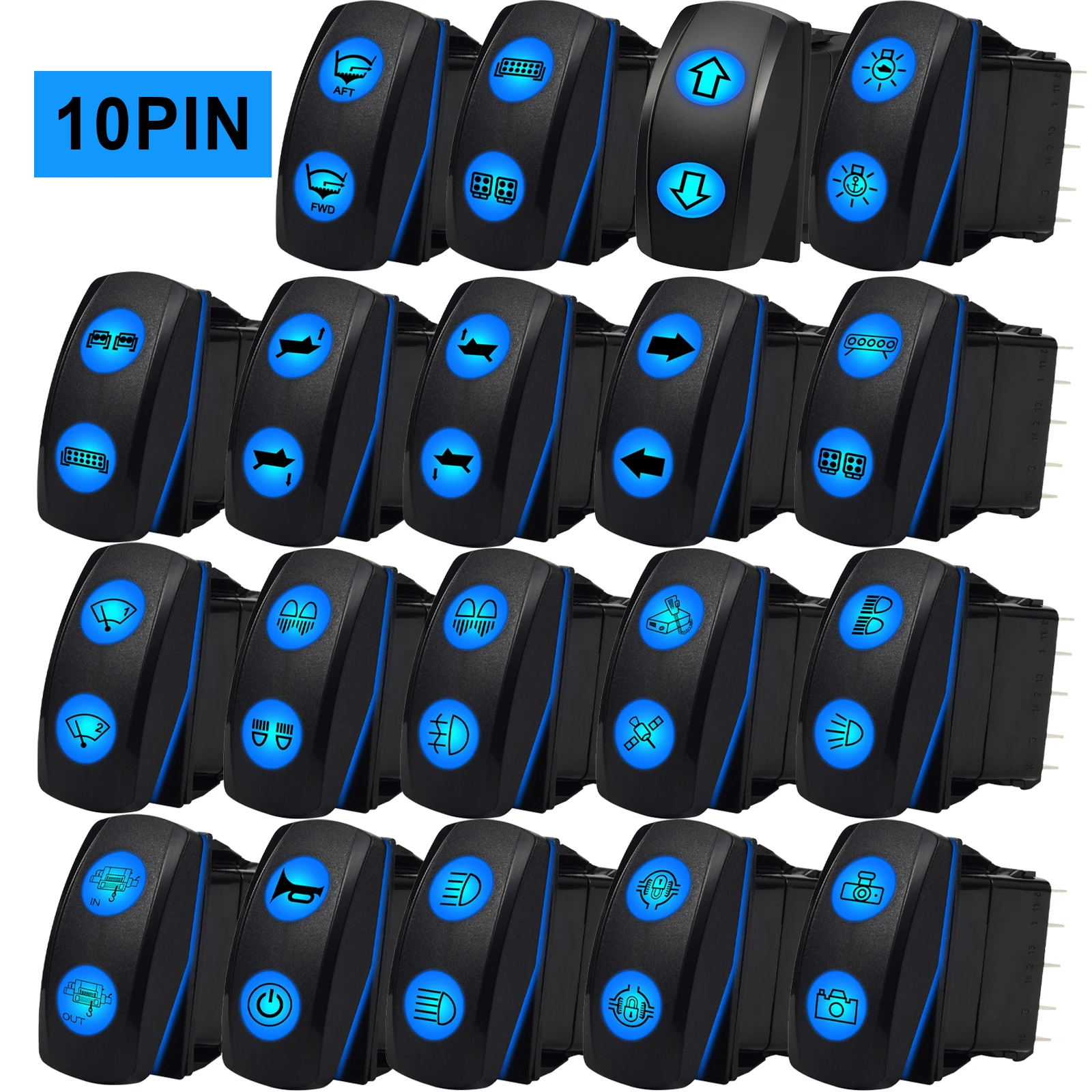 

12V 24V Blue LED Rocker Switch DPDT 3 Position Momentary Latching 10 Pin Waterproof for Winch Wiper Trim Tabs Car Marine Boat RV