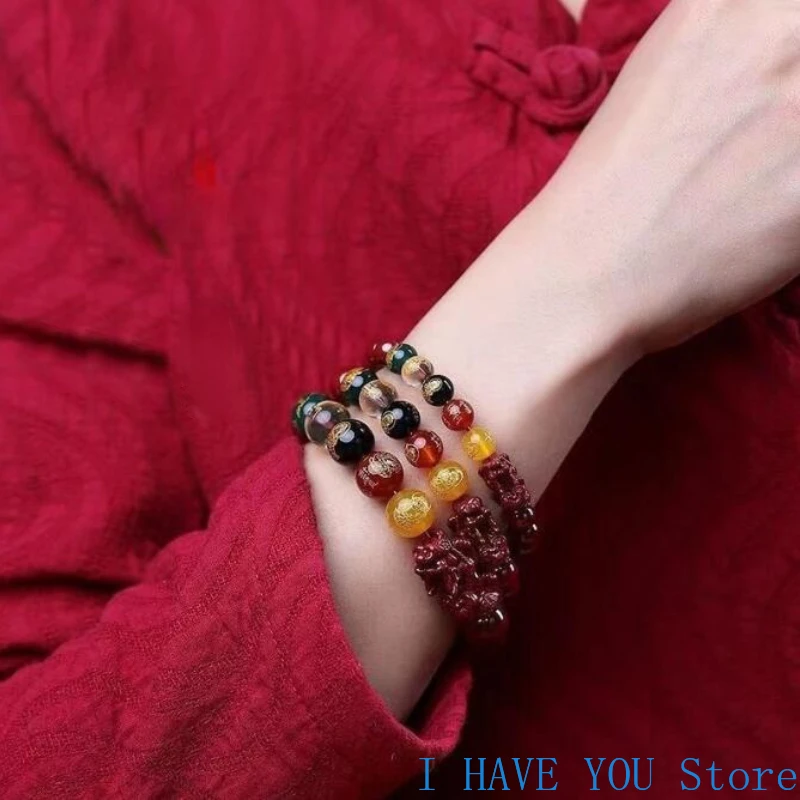 Pulsera roja de cinabrio Real Pixiu, brazalete de cuentas de diseñador Vintage, regalos para mujeres y hombres, amuleto, joyería Natural, regalo,