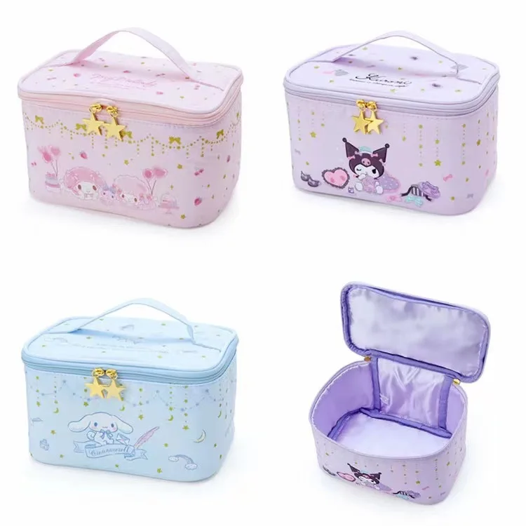 Kawaii Sanrios Cosmetic Bag Cinnamoroll Kuromi Makeup Bag Portable Handbag For Women Pu Waterproof Large Capacity Storage Bags