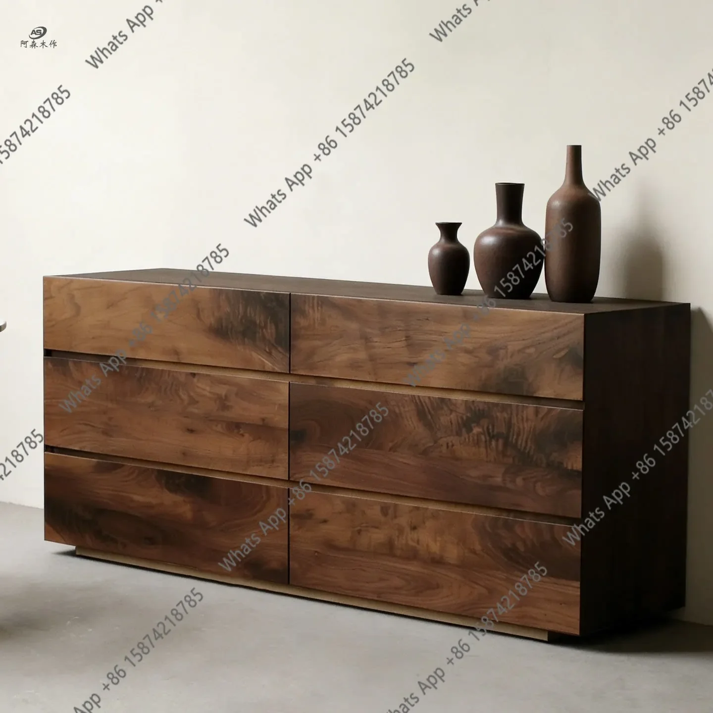 40 North American Black Walnut Solid Wood Six-drawer Wabi-sabi Style Simple Log Gold Tumor Pattern Living Room Sofa Sideboard
