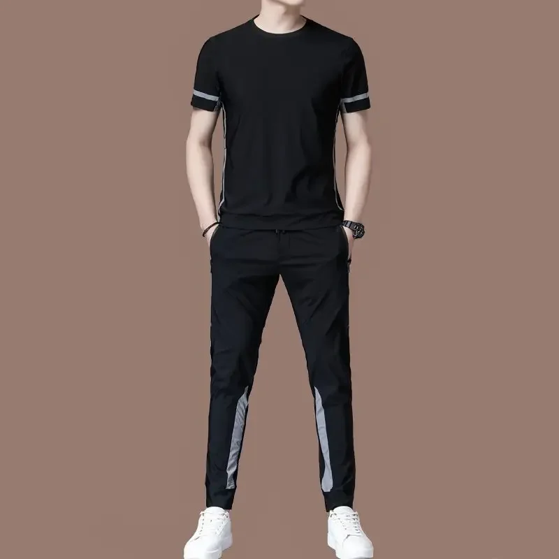 Pants Sets Smooth Top Sportswear Sports Suits Jogger Tracksuit Gym Clothes for Men Hot Male T Shirt Outdoor Short Quarter Sleeve