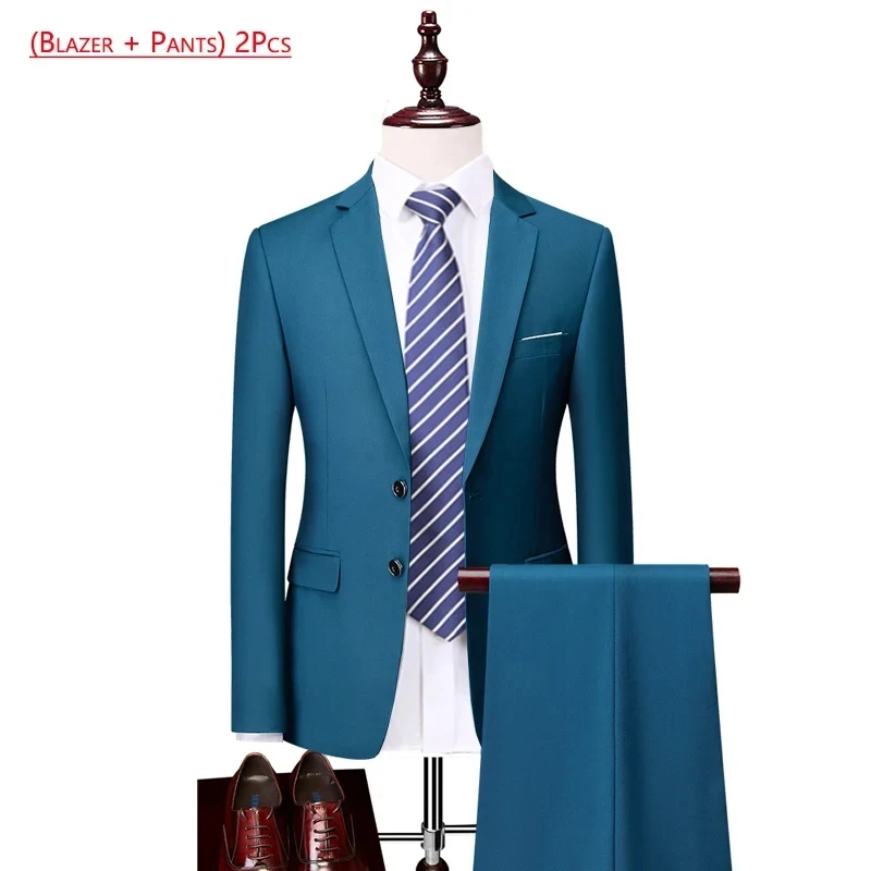 

ZX371ashion Solid Color Mens Formal Casual Business Office Suit 2Pcs Set Groom Wedding