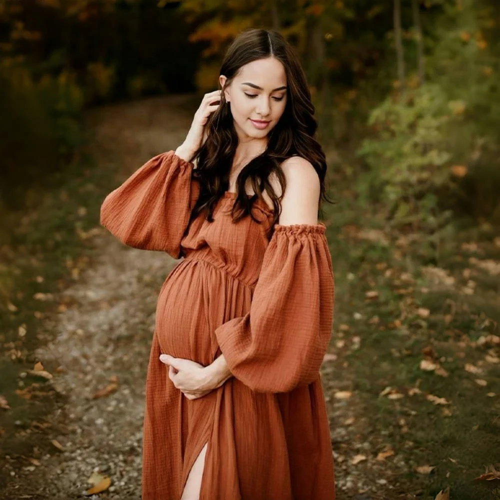 Vestido largo bohemio de algodón para embarazo y sesión maternidad - imagen 4