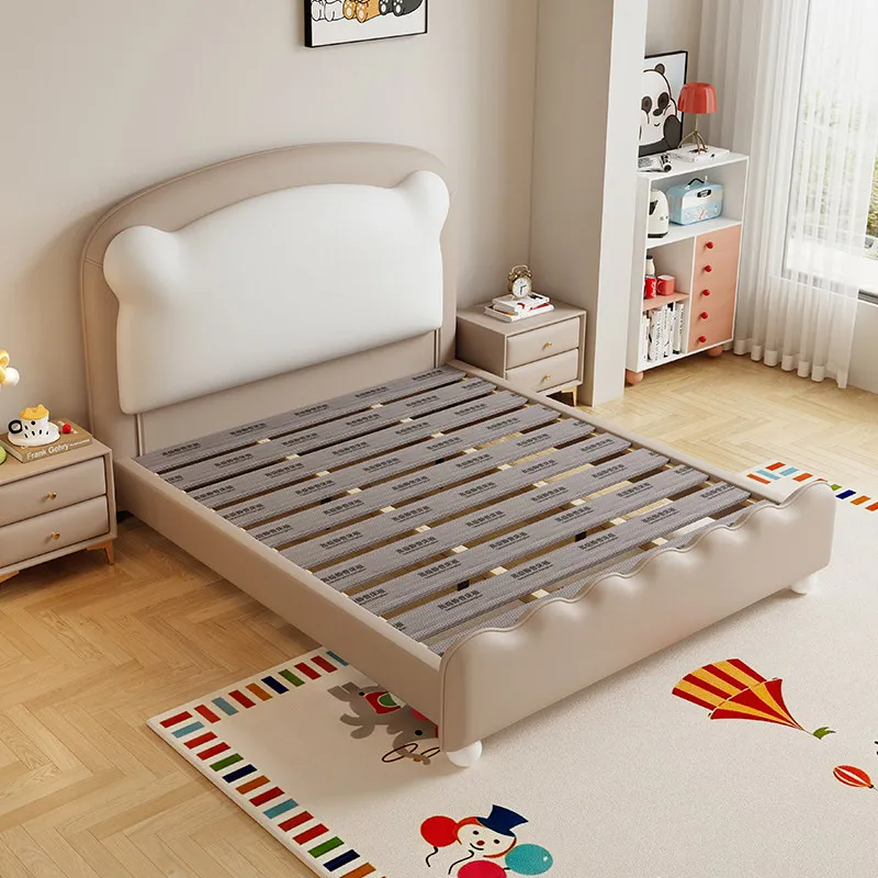 ^Children's Genuine Leather Princess Bed 1.2m/135cm 1.5m/180cm Creamy Tones for Girls & Master/Second Bedrooms (Customizable)