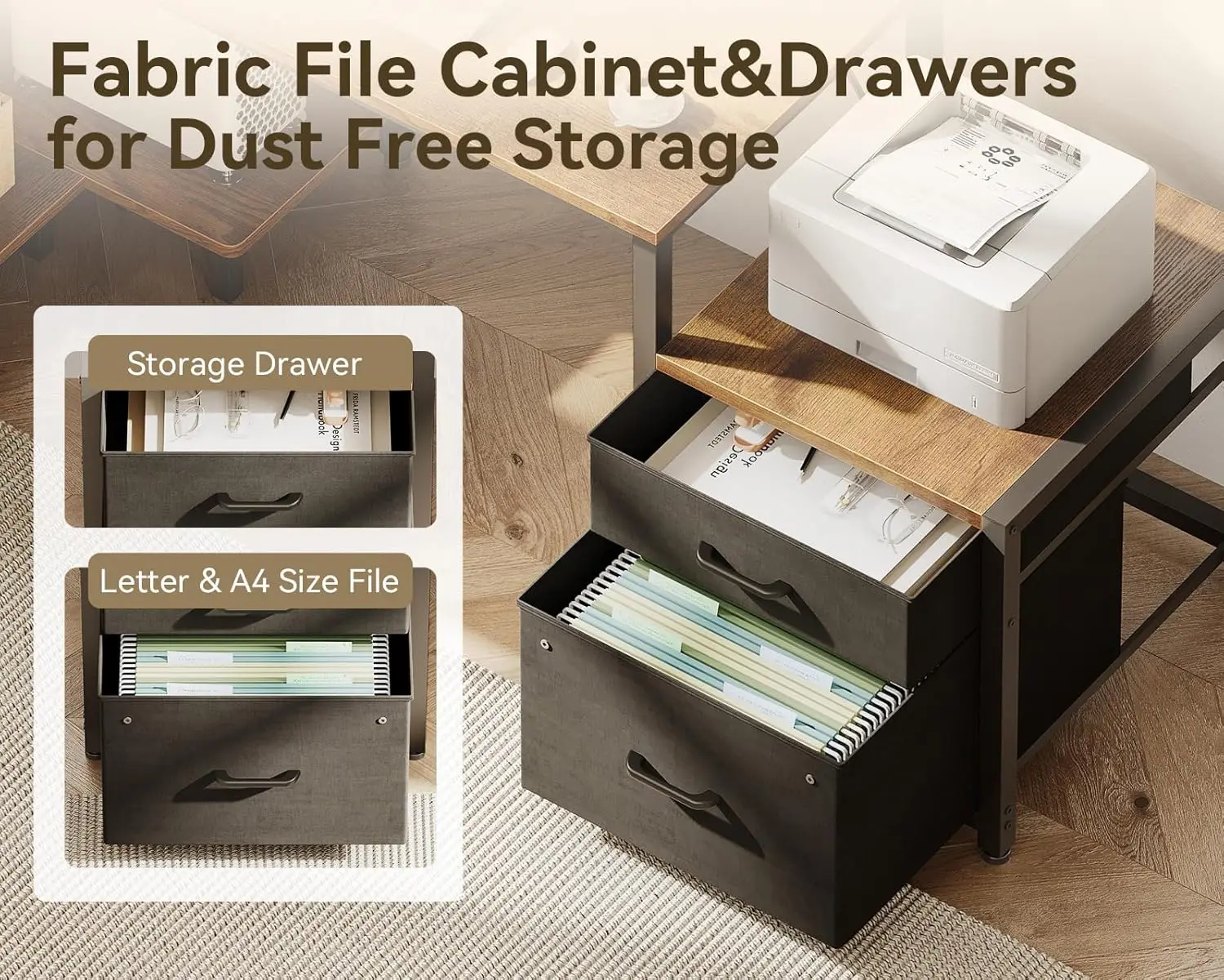 Reversible L-Shaped Desk with Storage, CPU Stand & Power Outlets - Rustic Brown Home Office Corner Desk