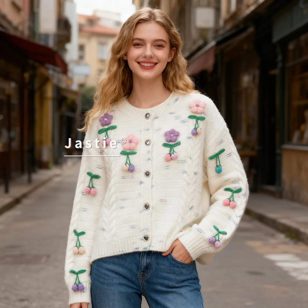

Bohemian Floral Embroidered Patchwork Loose Knitted Cardigan Warm Autumn Winter Women's Sweater Round Neck Long Sleeve Cardigan