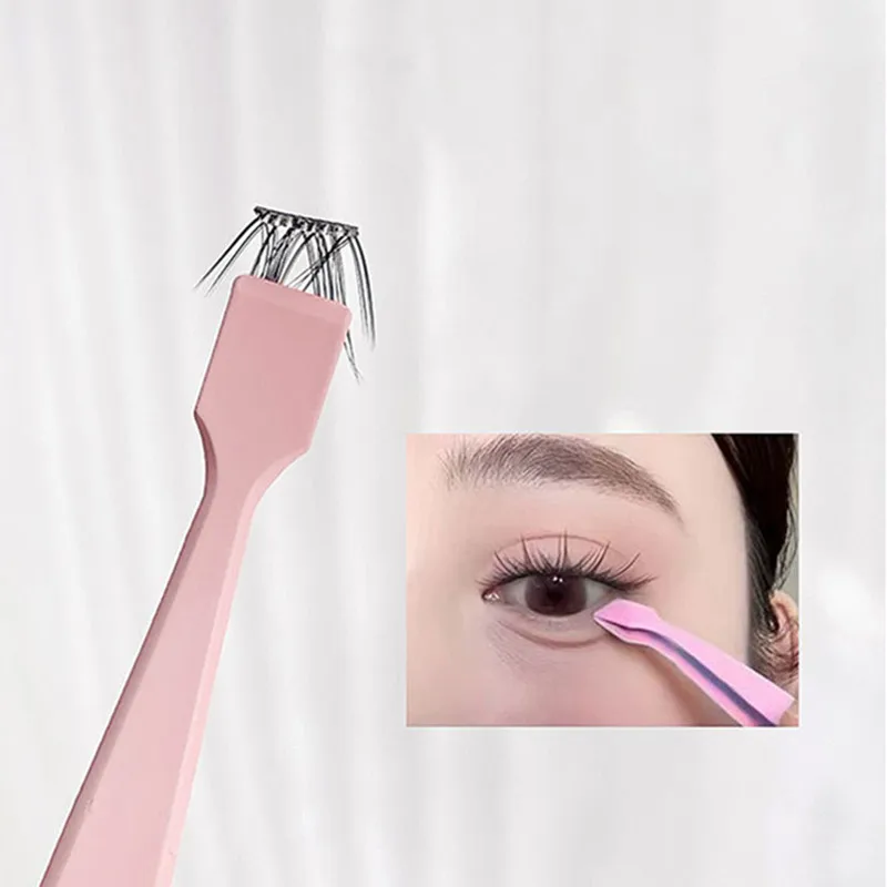 Pincettes à cils sans adhésif, pointe coudée, outil d'extension de cils, poignée professionnelle, qualité antidérapante pour cils inférieurs