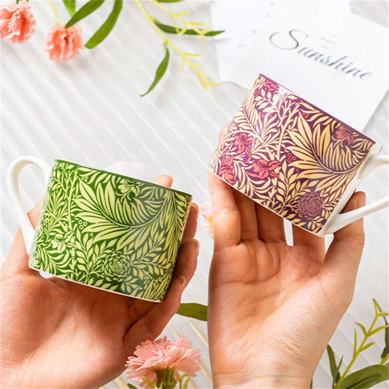 مصنع مطبوعة العظام الصين العتيقة فنجان القهوة مجموعة السيراميك كوب شاي بعد الظهر تصميم تحسس زوجين كوب المياه تذكارية القدح دعوى