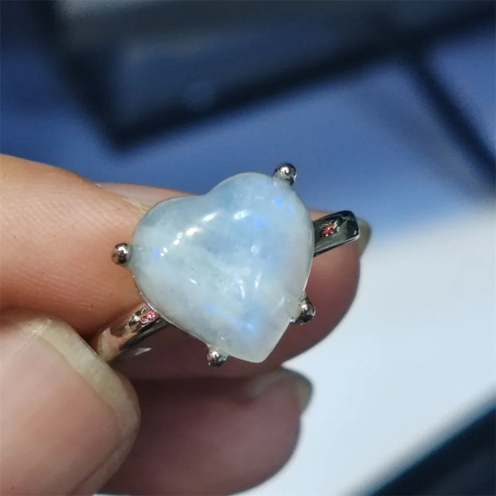 10pcs/lot natural stone blue moonstone rings wholesale Cuss inlay Heart-shaped Shanks size Adjustable Sophisticated and stylish