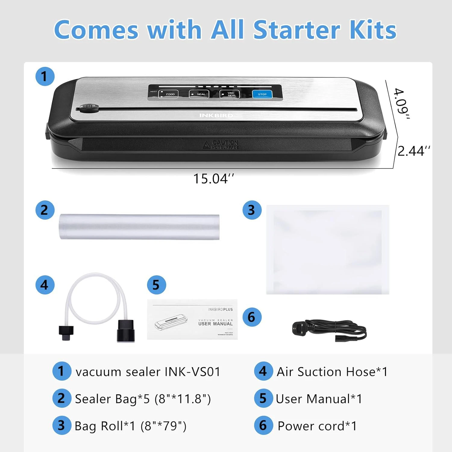 INKBIRD Automatic Sealing Machine INK-VS01 Vacuum Sealer For Food Preservation Dry&Moist Sealing Modes Built-in Cutter For Home