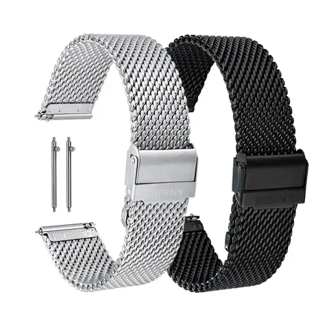 BERNY Fashion Stainless Steel Mesh Strap 18/20/22/24mm Quick Fit Band Women/Men Watch Bracelet Accessories