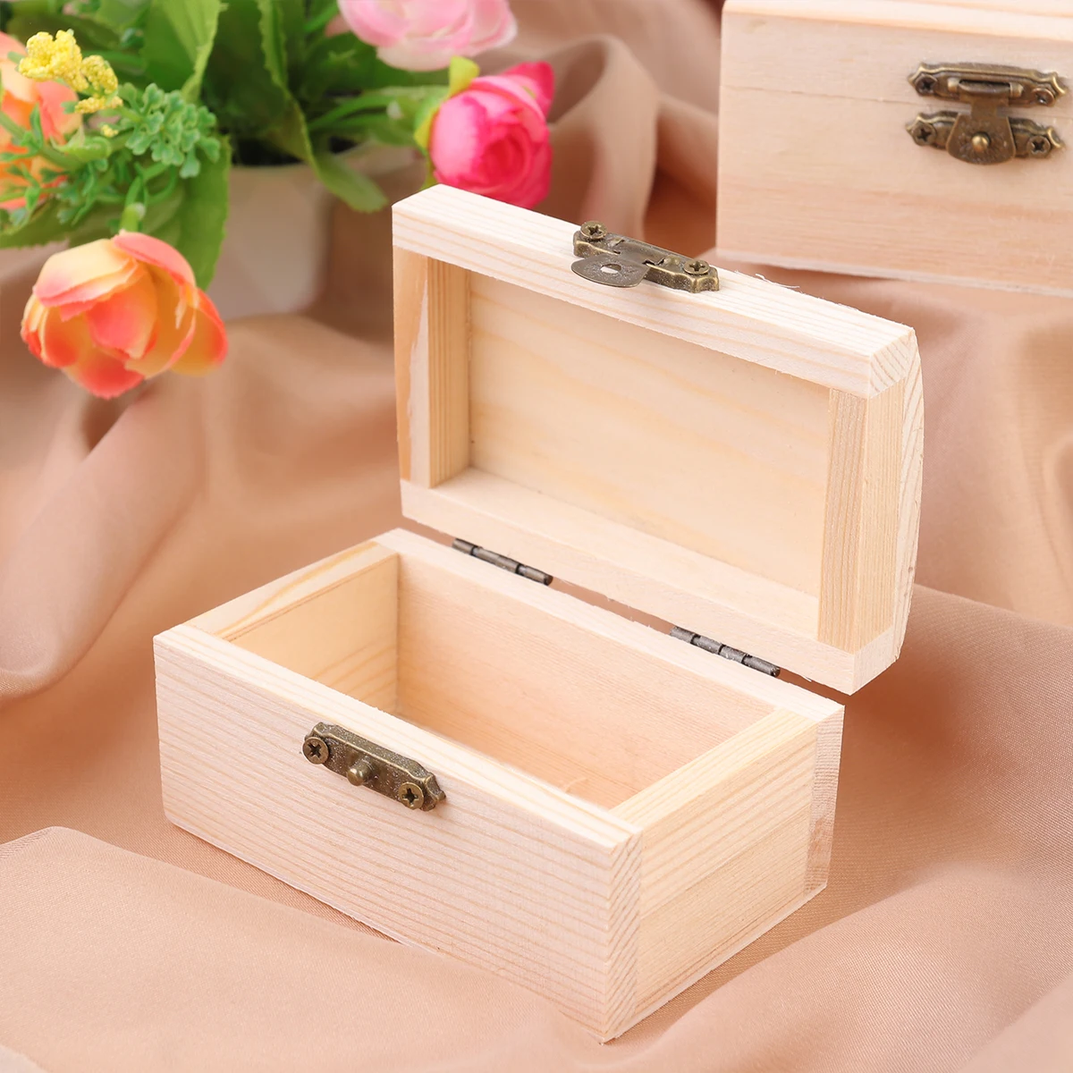 

6pcs Wooden Storage Case Natural Rectangular Jewelry Box For Women Diy Gift Organizer Bracelet Earring Holder Sundries