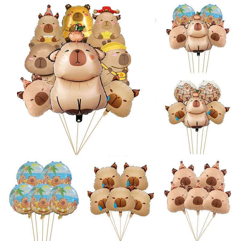 5pcs/1set Cartoon Capybara Aluminium Film Balloon Set Cute Kapibala Children Birthday Party Decors Supplies Baby Shower Globos