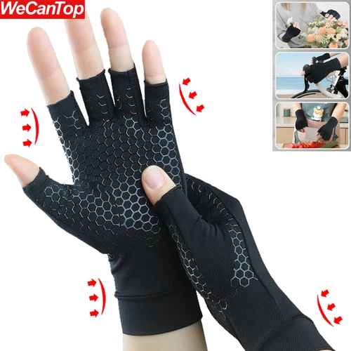 Imagen 1 del producto 1 par de guantes de compresión de cobre para artritis, soporte de mano sin dedos para túnel carpiano, Ideal para escribir, ganchillo, hombres y mujeres
