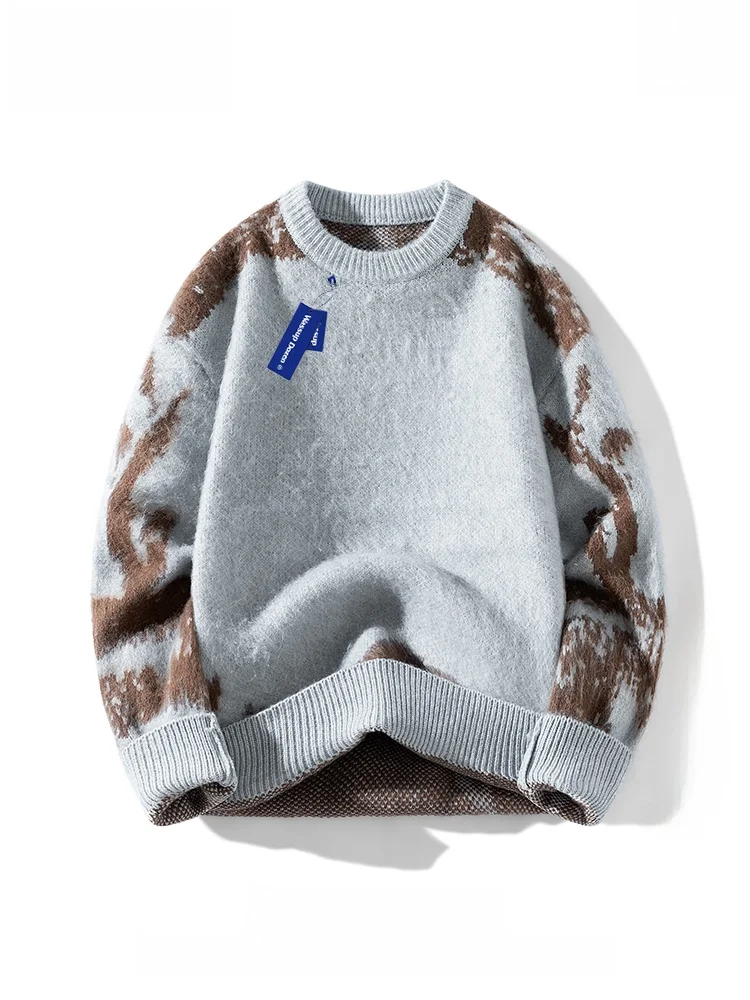 

Wassup Dozen Men's Knitted Sweater Thiened Retro Embroidery Base Layer irt Inner Wear Casual Loose Fit Winter Season