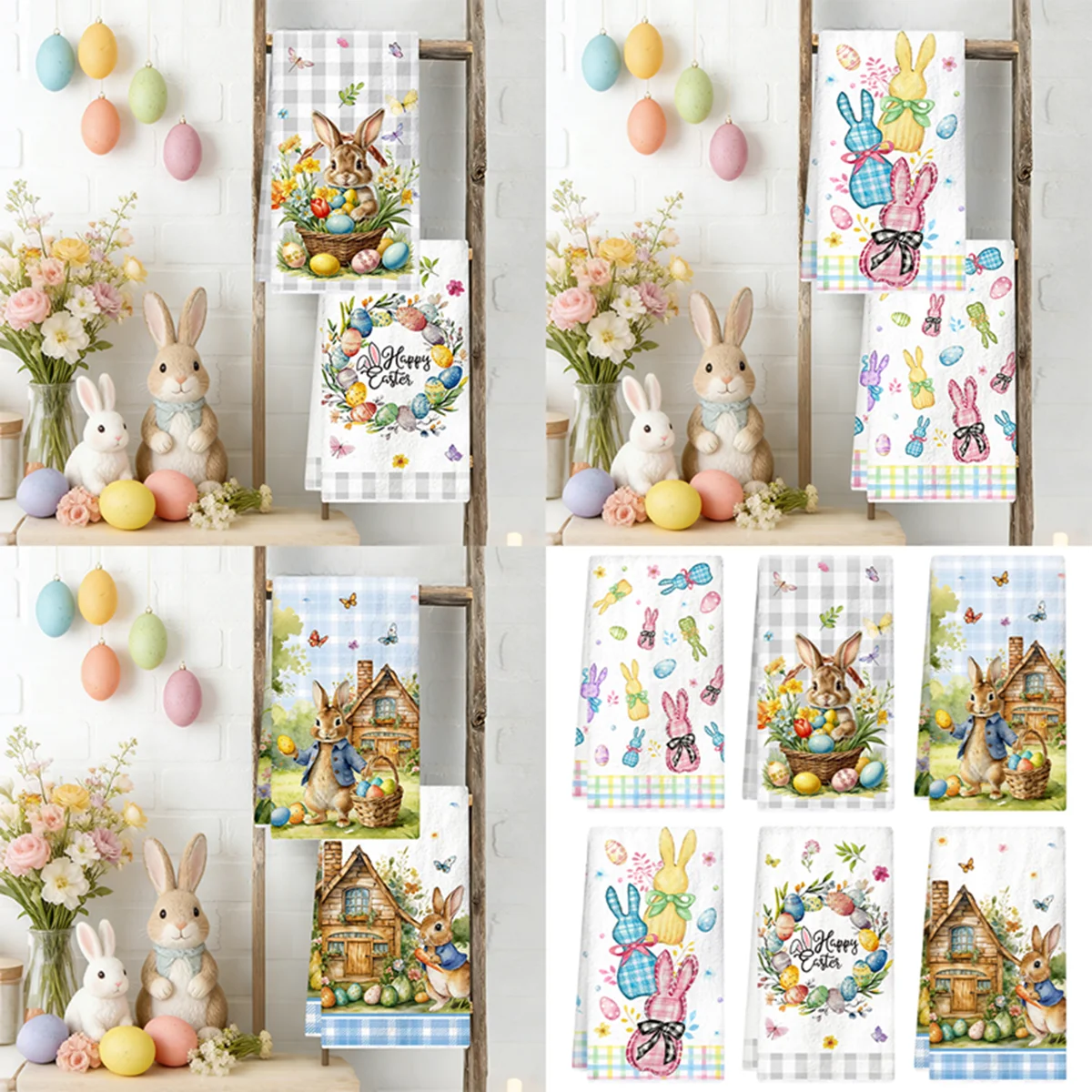 Bunny Eggs Dish Towel Easter Bunny Dishcloth Quick-drying Kitchen Towel for Home Decoration Spring Holiday for Kitchen Cleaning