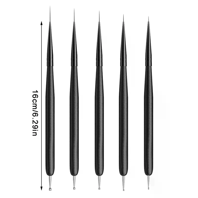 Stylo de revêtement pour Nail Art, double usage, perles à points, brosse pour peinture des ongles, lignes de dessin, Extension de GEL UV, outil de manucure, 5 pièces