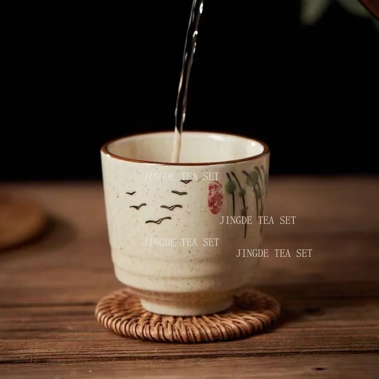 Japanese Ceramic Tea Cup Japanese Restaurant Soup Swallow Cup Office Coarse Pottery TeaCup Tea Set Accessories Drinking Utensils