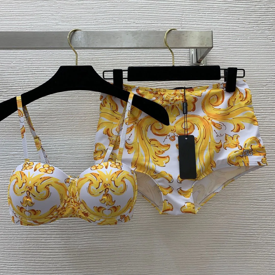 

New summer women's fashionable print conservative backless shoulder straps split bikini suit two-piece beach vacation swimsuit