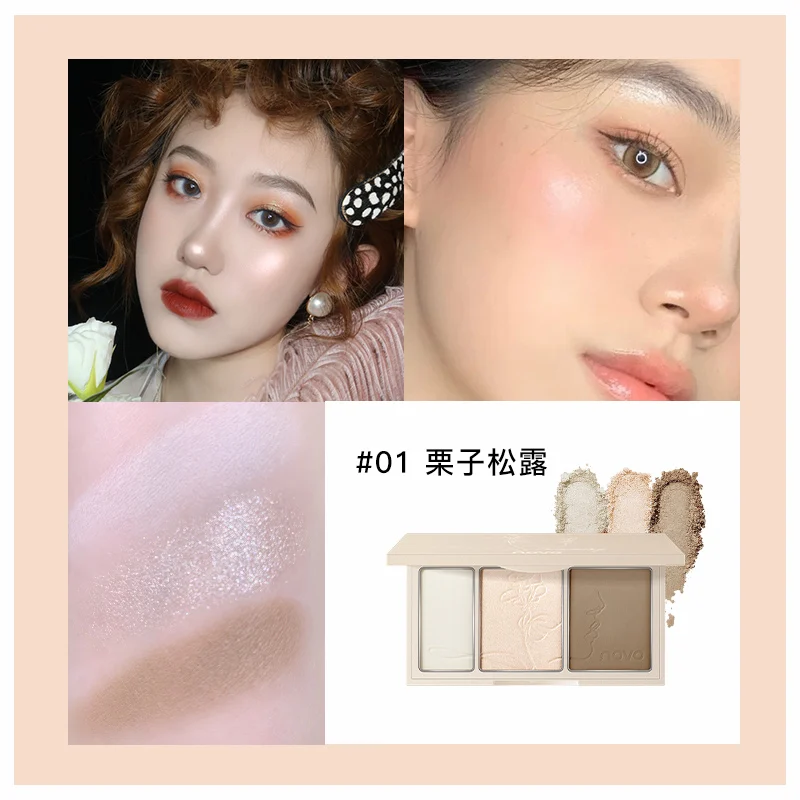 Face Contour Palette Shading Powder Makeup 3 Colors Long Lasting Soft Touch Highlights Nose Shadow Face Bronzer Cosmetics