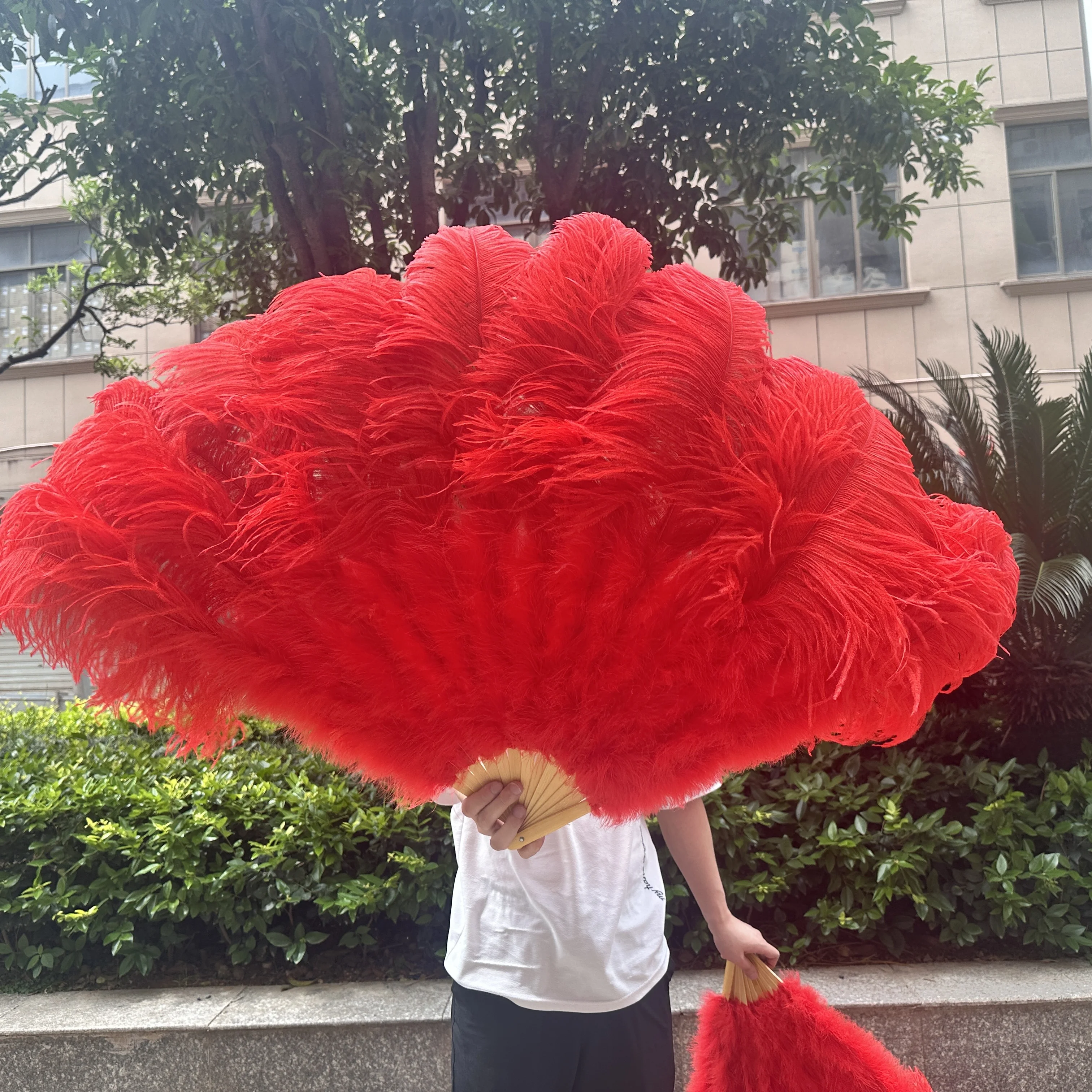 Red Large Natural Ostrich Feather Fans 100/130CM Fluffy Performance Dance Folding Handheld Fan Multi-Style Party Stage Props
