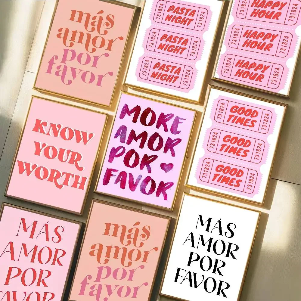 Modern More Mas Amor Por Favor Spanish Quote Print Pink Painting Poster Art With Prints Home Bedroom Decoration Gift