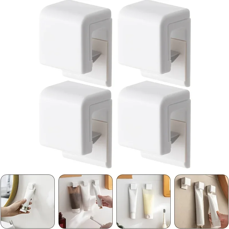 Self-Adhesive Toothpaste Holder Wall-Mounted No Drill Toothpaste Clip Home Storage Rack Bathroom Organizer Skincare Space-Saving