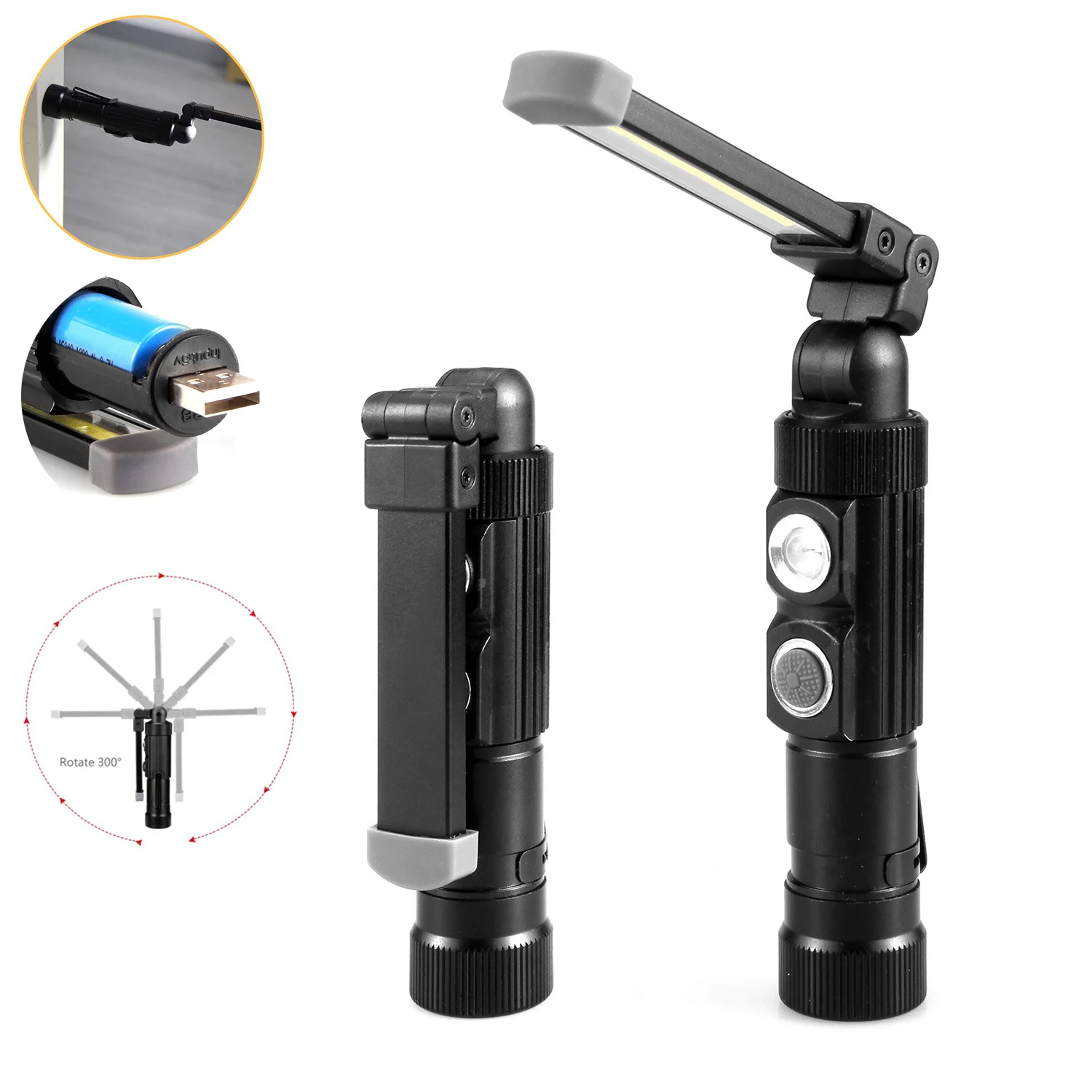 

Portable COB LED Work Light USB Charging Auto Repair Lights Inspection Lamp Folding Flashlight with Magnet Hook